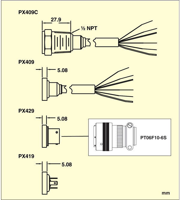 Salidas del transductor de presión diferencial PX409